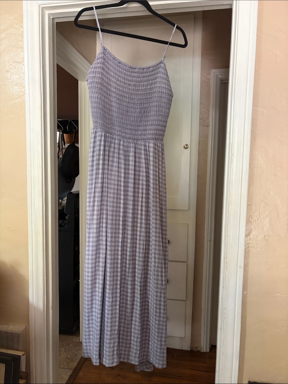 Treasure & Bond Size L Lavender Gingham Smocked Maxi Dress - Women pockets